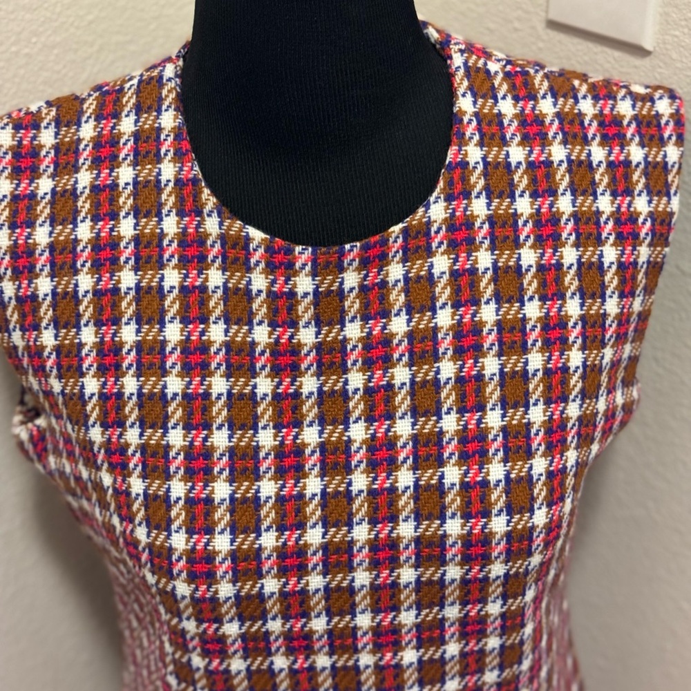 Vintage Johnny Appleseeds Plaid Wool? Midi Dress Red Brown M 8 10 50s 60s - Picture 2 of 9